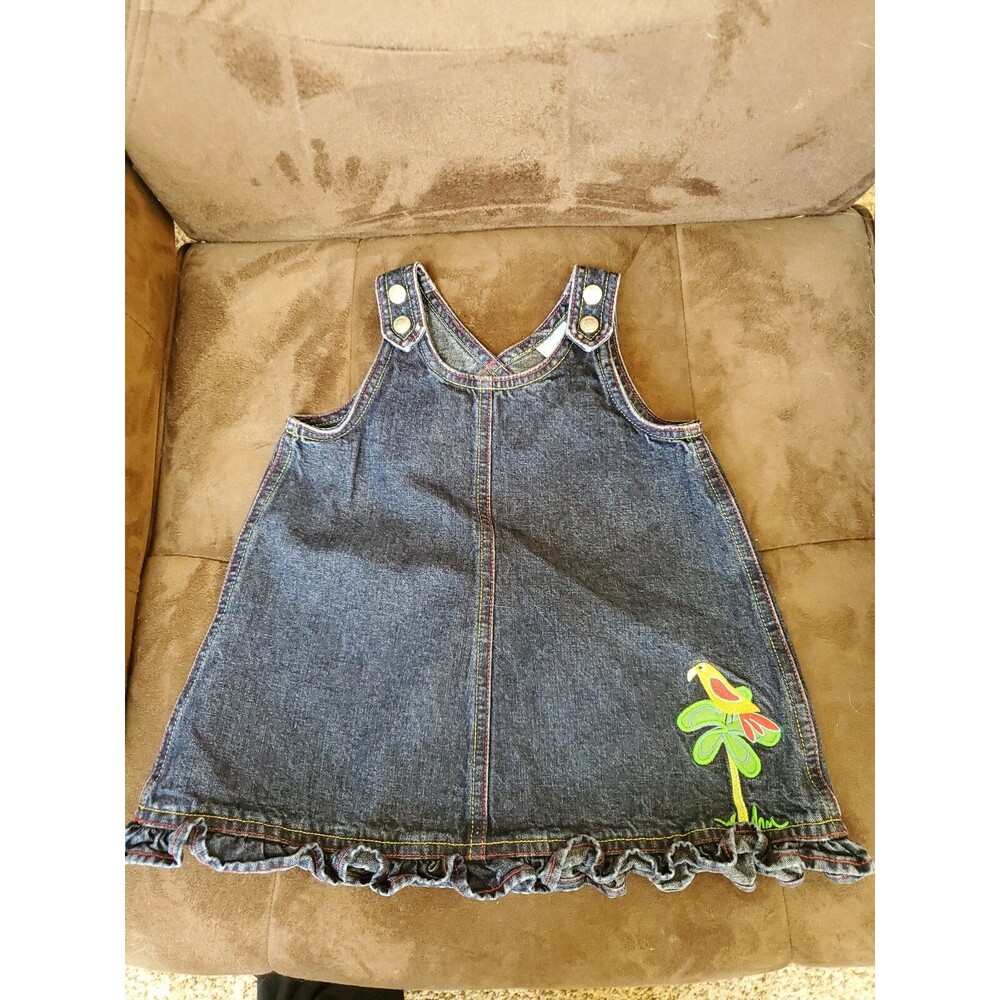 Girl's Hanna Andresson 70 blue jean jumper dress parrot 12 month